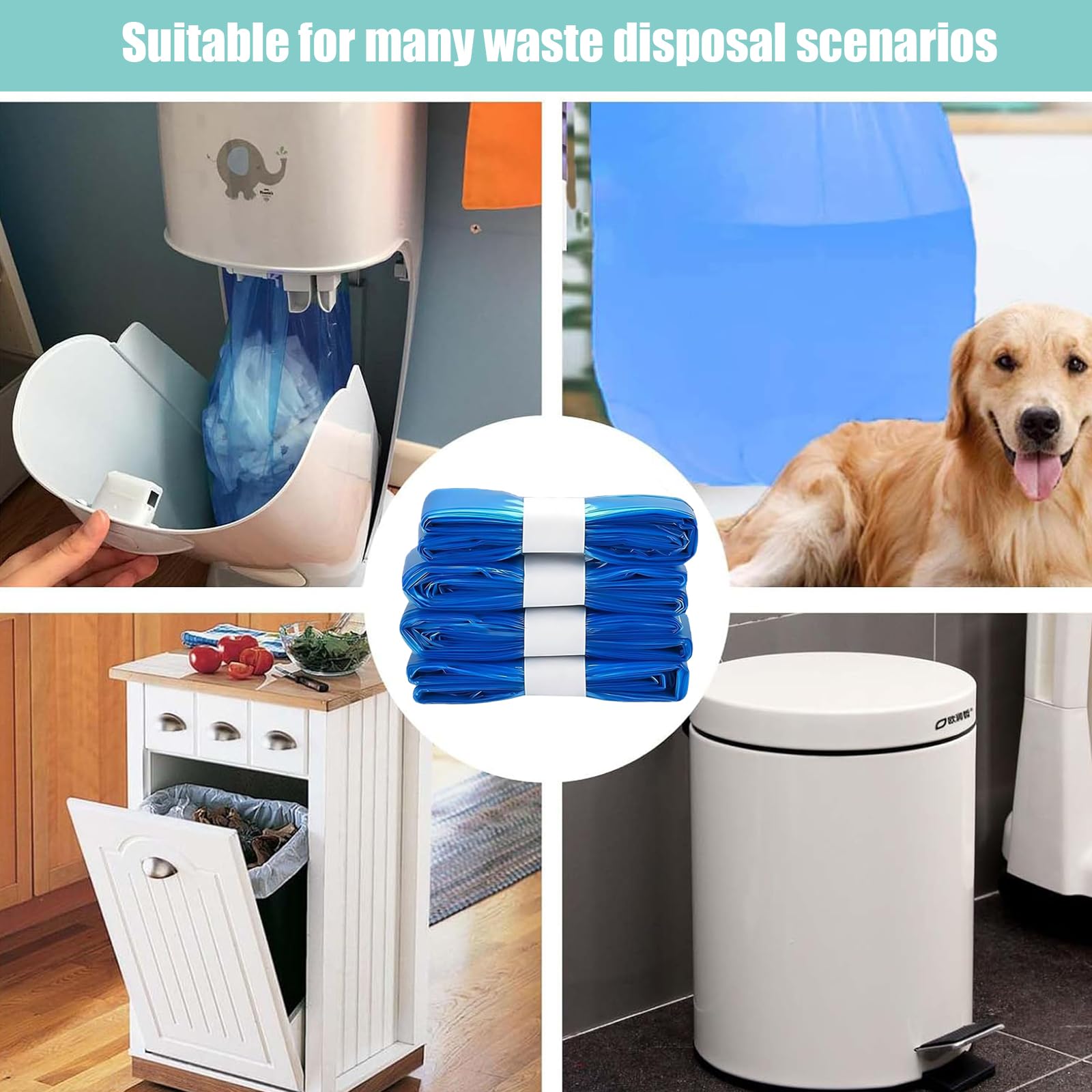 Sac Poubelle Couche Recharge 12 Pièces Grande Capacité Anti-odeur Compatible Tous Types (Bleu)