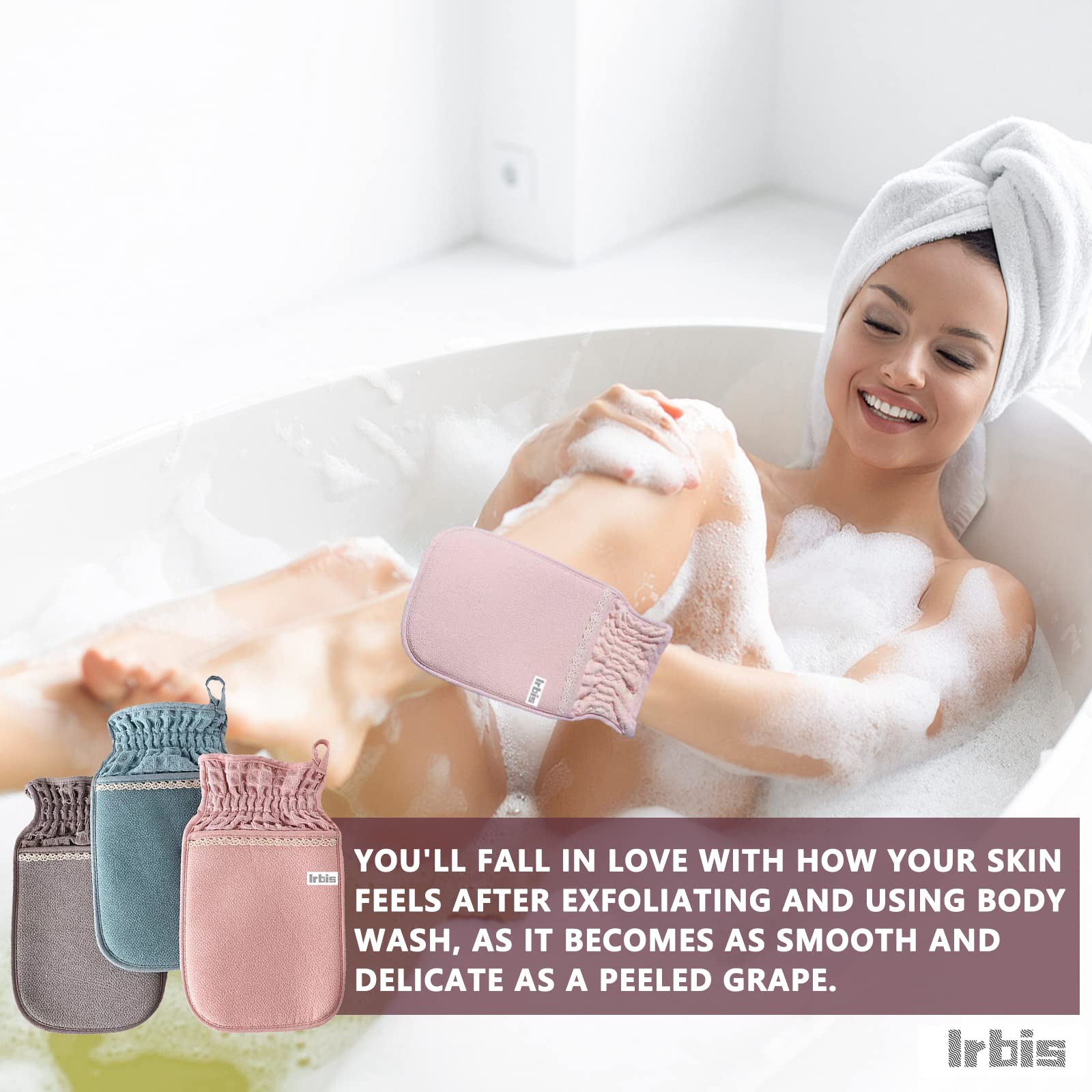 Irbis Guante exfoliante profundo, guante coreano, exfoliante, removedor de piel muerta, esponja de baño de doble textura y toallita, ideal para ducha, baño, eliminación de bronceado en aerosol o spa