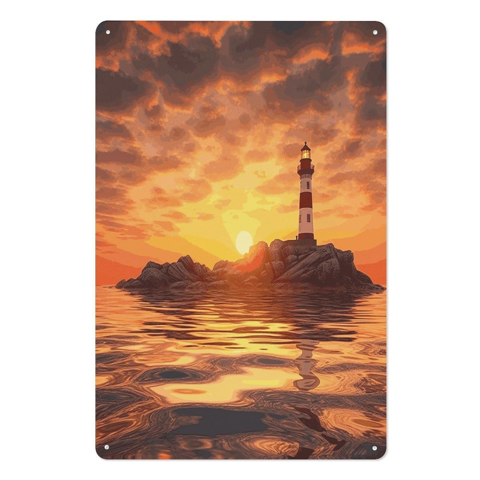 Adfgyerh Style Sea Lighthouse In Sunset Tin Sign Hanging Art Prints,Wall Decor For Gifting And Party Decoration 7.9X11.8 Inch,Wall Art For Home Garden Greenhouse Living Room Bedroom Yard