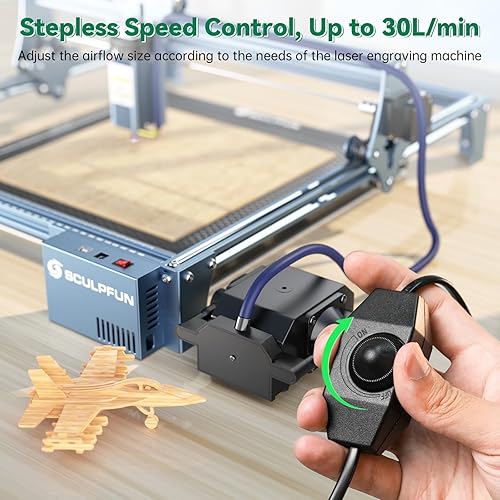 Miniatura 3 de Sculpfun Air Assist para máquina de grabado láser S9 S10 flujo de aire ajustable de 0 a 30 Lminuto grabado limpio de bajo ruido para madera metal
