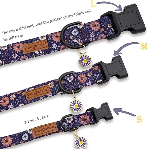 Miniatura 3 de Faygarsle Collar de perro floral para niñas y perras, collar suave y elegante para mascotas con diseño de flores, collar de perro morado ideal para
