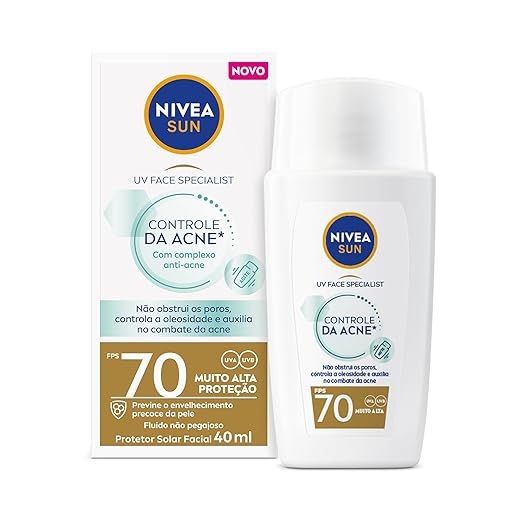 NIVEA SUN Protetor Solar Facial Fluido UV Face Specialist Controle da Acne FPS 70 40ml, Muito Alta Proteção UVA/UVB, Reduz Oleosidade, Pele Oleosa e Propensa a Acne