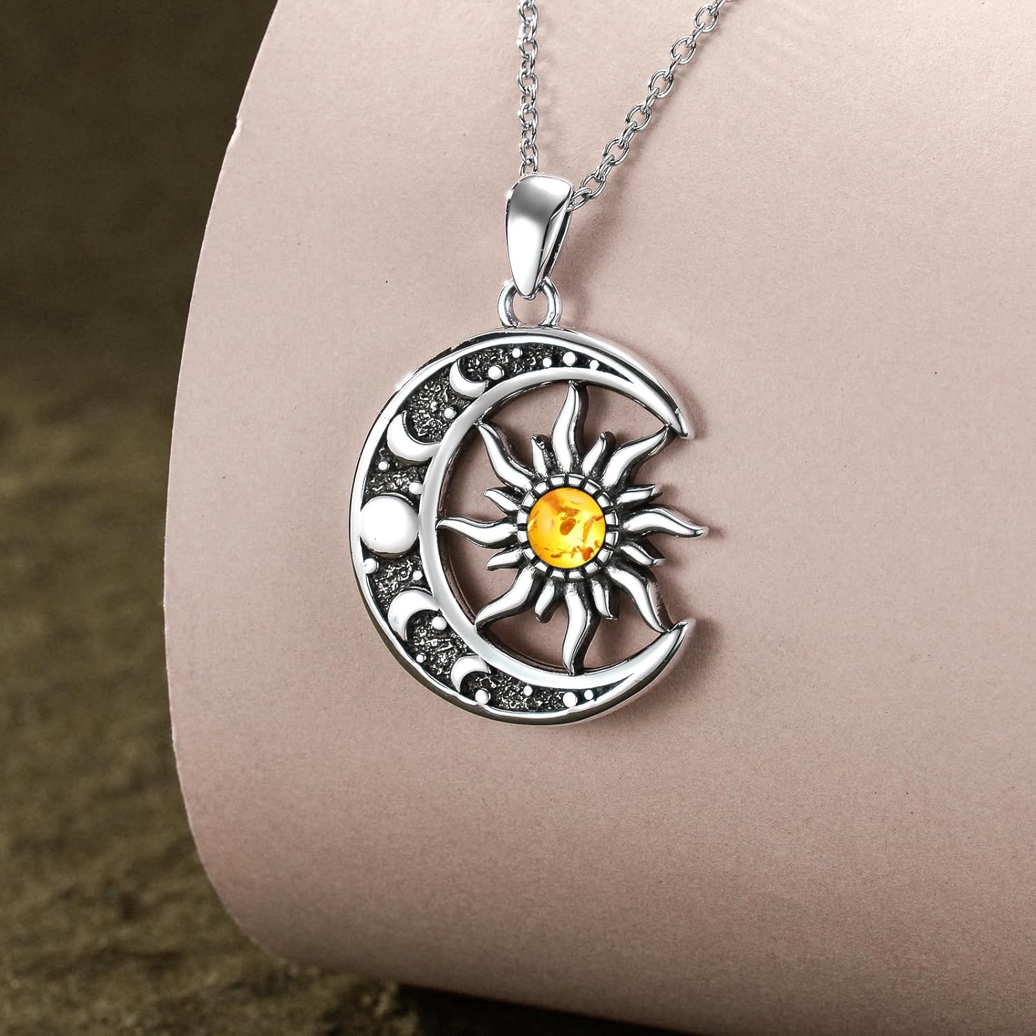 Sun and Moon Necklace 925 Sterling Silver Sun Moon Pendant Gemstone Jewelry Gifts for Women - Image 2