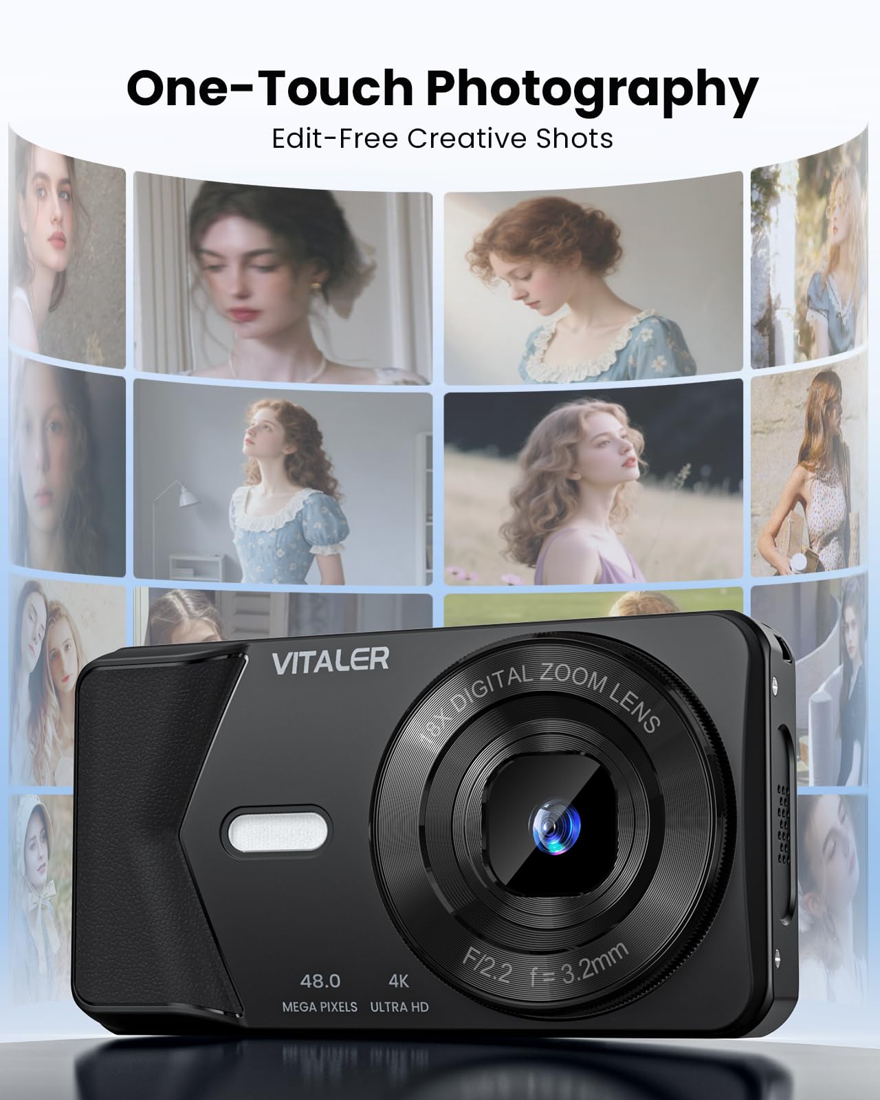 Fotocamera digitale, autofocus 48 MP 4 K fotocamera per fotografia con scheda da 32 GB, fotocamera digitale compatta portatile per adolescenti adulti principianti bambini con guscio in metallo