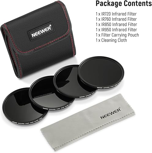 Miniatura 9 de NEEWER Juego de filtros infrarrojos de 2.835 in, paquete de 4 filtros IR IR720IR760IR850IR950 con bolsa de transporte con paño de limpieza,