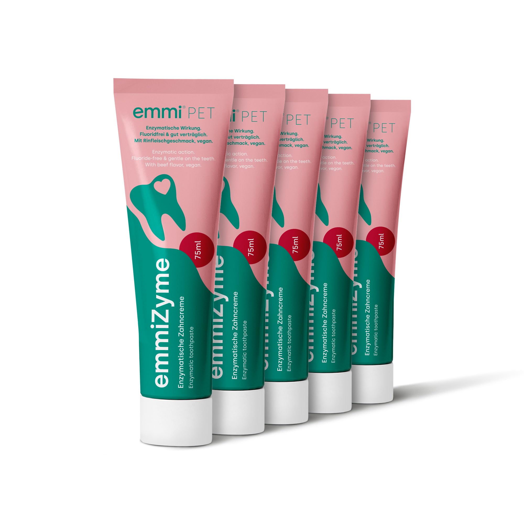 emmi-pet emmiZyme Zahnpflege-Gel für Hunde & Katzen 5 x 75 ml | Enzymatische Zahnpflege für Hunde & Katzen mit Rindfleischgeschmack, vegan, fluoridfrei