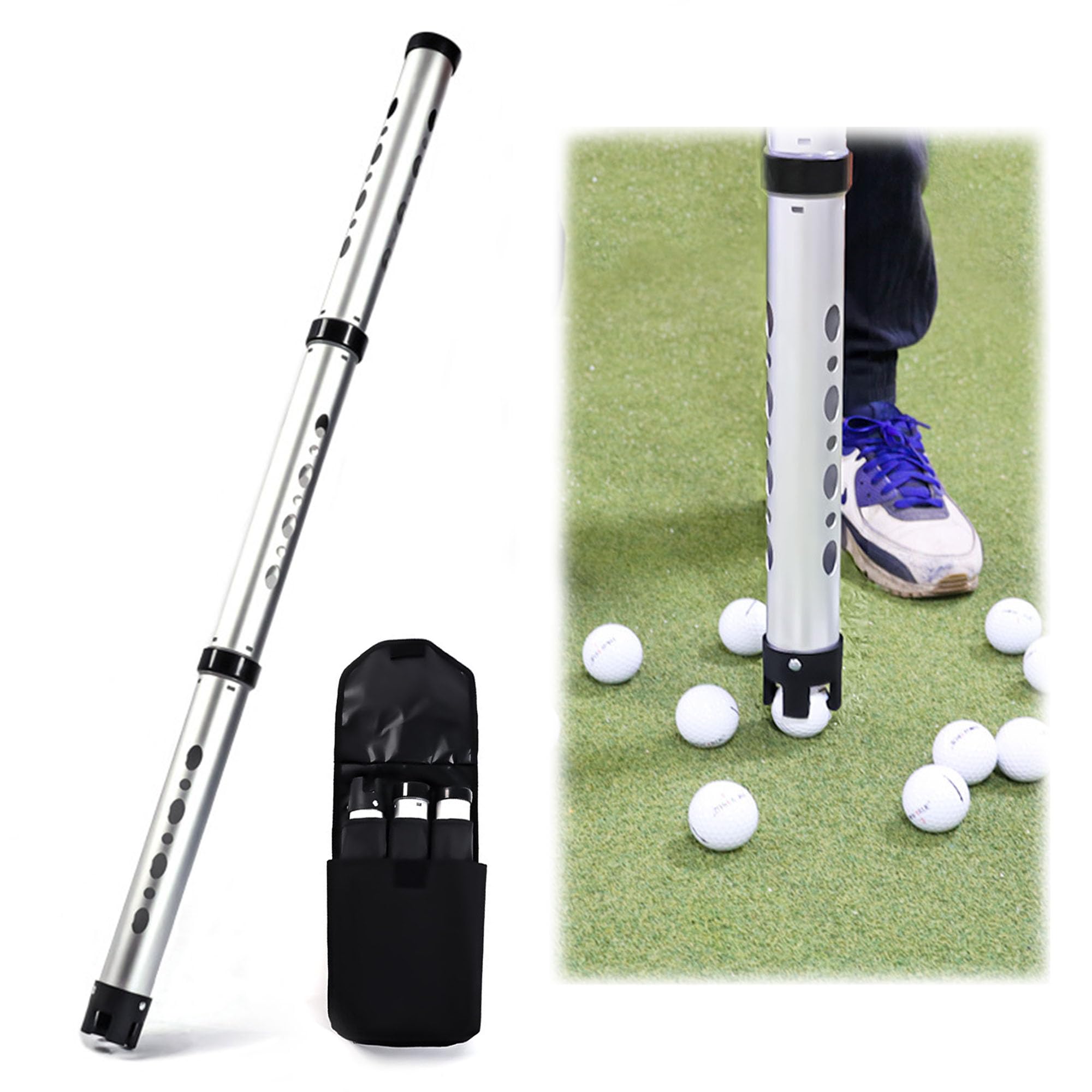 Raccoglitore di Palline da Golf Superiore, Tre Sezioni Rimovibili, può Raccogliere 25 Palle, Collezionatore Lega di Alluminio, con Borsa di Accoglienza, Golf Accessori Regali per Gli Uomini