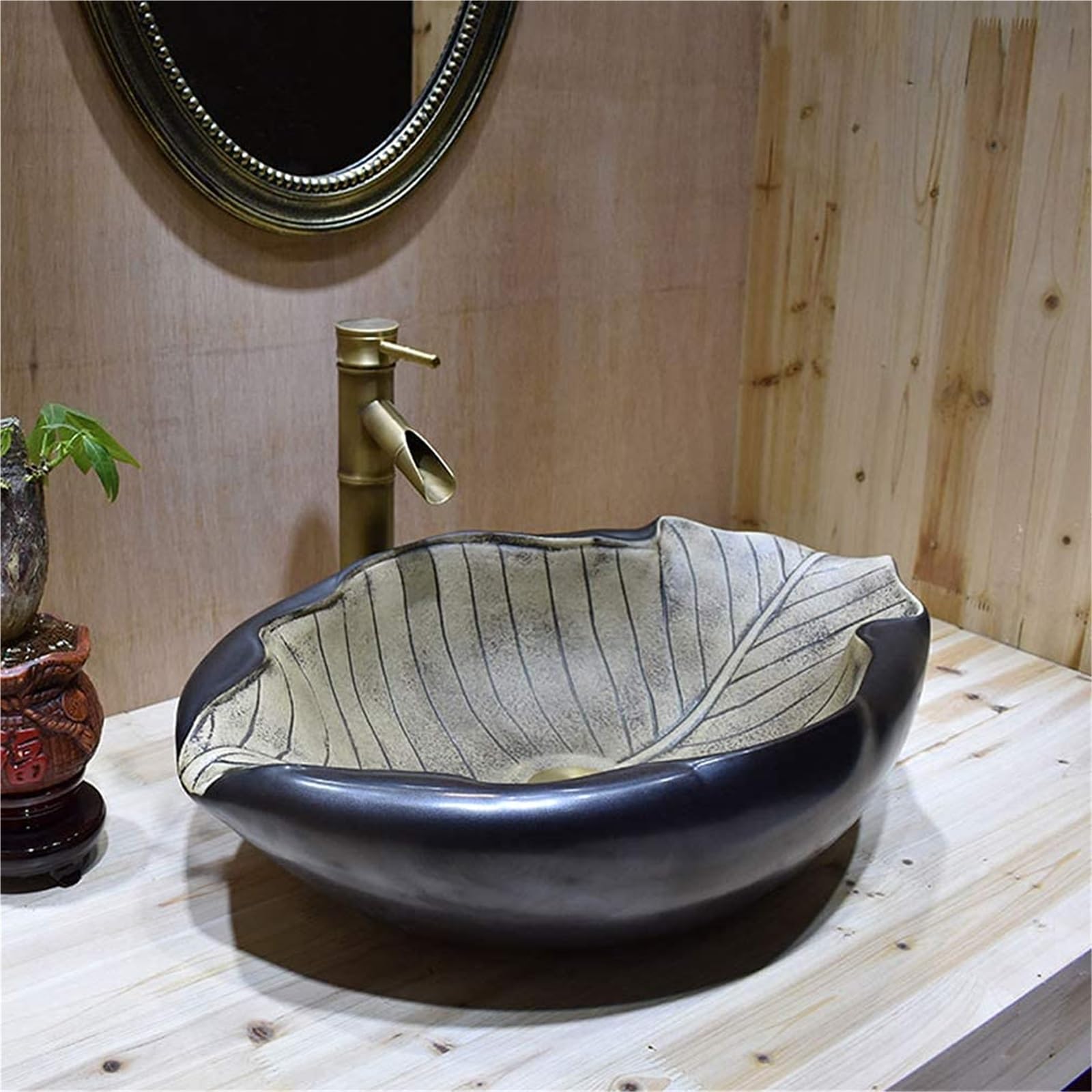 ASerZenith Bathroom Vessel Sink Ceramic Bathroom Sink Artistic Vessel Sink Bathroom Ceramics Vanity Bowl Non Overflow Drain For Bathroom Restroom Airport Office Hotel(Black)