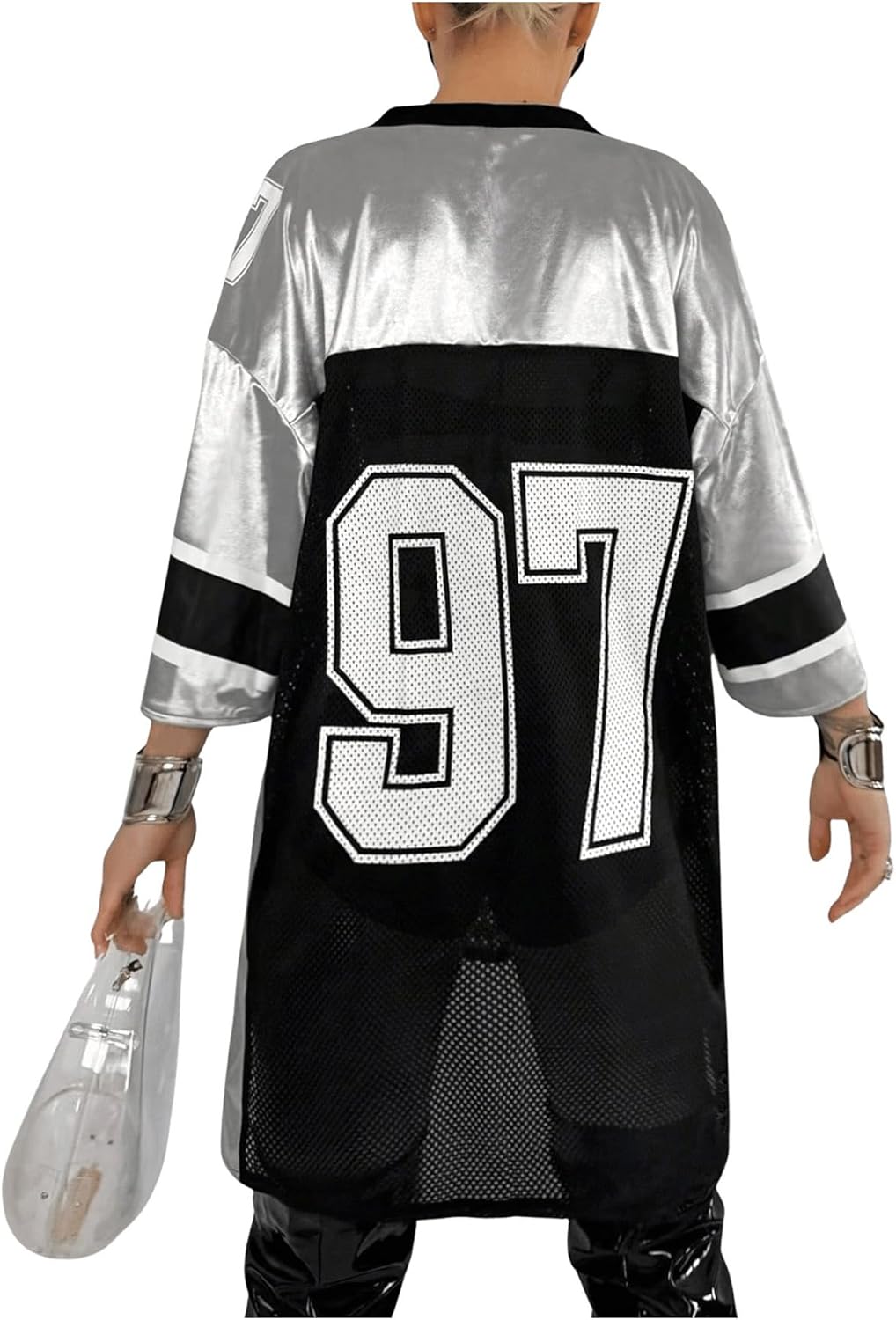 Verdusa Women's Oversized Jersey Sheer Mesh Mini Dress Half Sleeve V Neck T Shirt Dress - Image 2