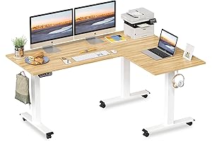 Triple Motor L-Shaped Electric Standing Desk, 63 Inches Height Adjustable Stand Up...