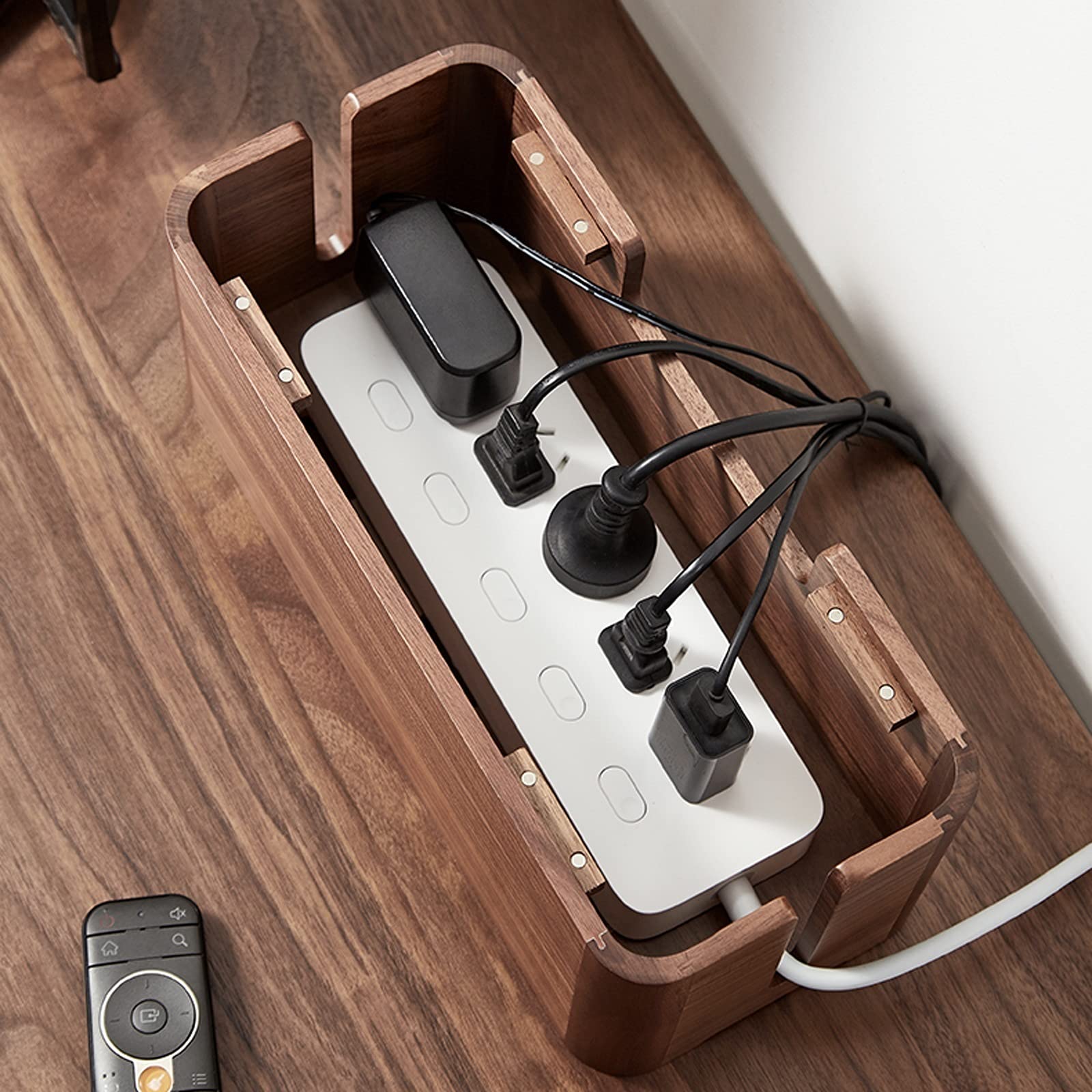 ordenador de cables, Organizador de cajas gestión cables madera, organizador nogal gran capacidad