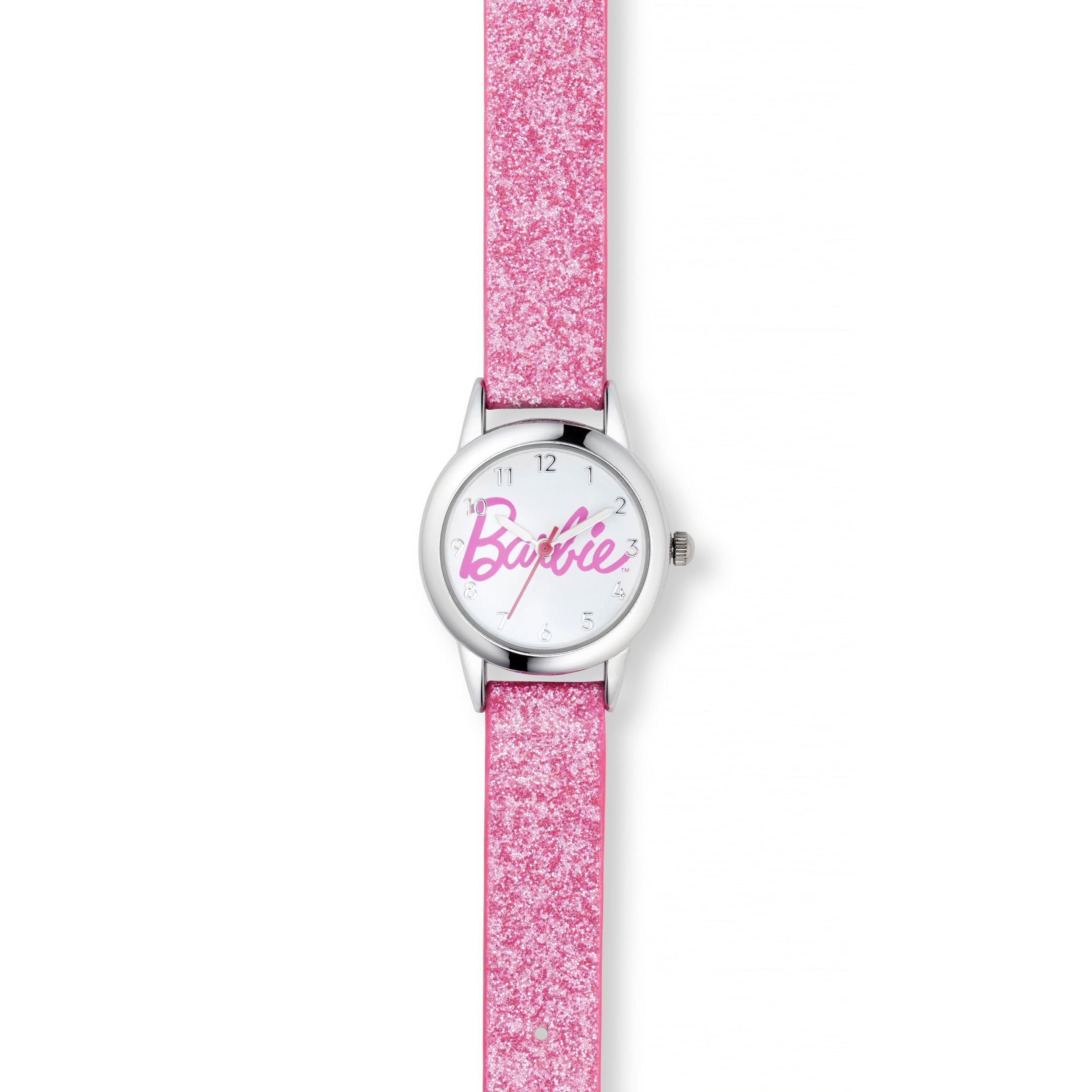 Barbie Script Logo BAW106 - Orologio con cinturino rosa glitterato, Rosa, moderno