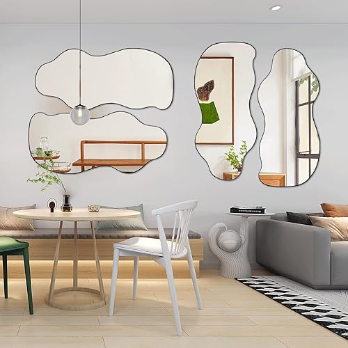 Miniatura 4 de POZINO Espejos irregulares, espejo de pared asimétrico, 47.25 x 21.6 pulgadas, espejos decorativos ondulados sin marco, espejo grande y moderno de