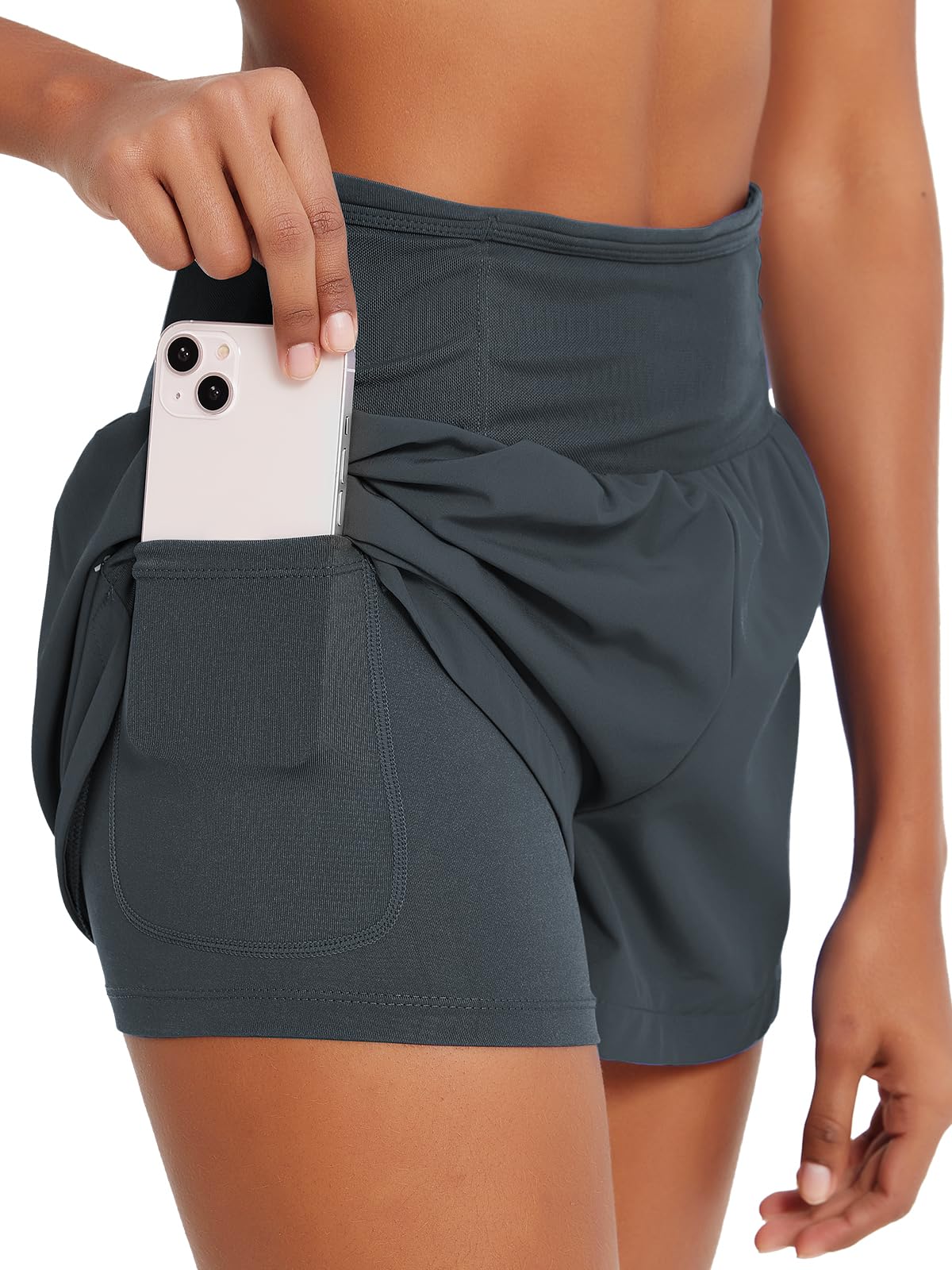 Monbessi Sporthose Damen Kurz mit Taschen Running Shorts High Waist Badeshorts Damen Sommer Tennishose für Yoga, Jogging, Training, Golf