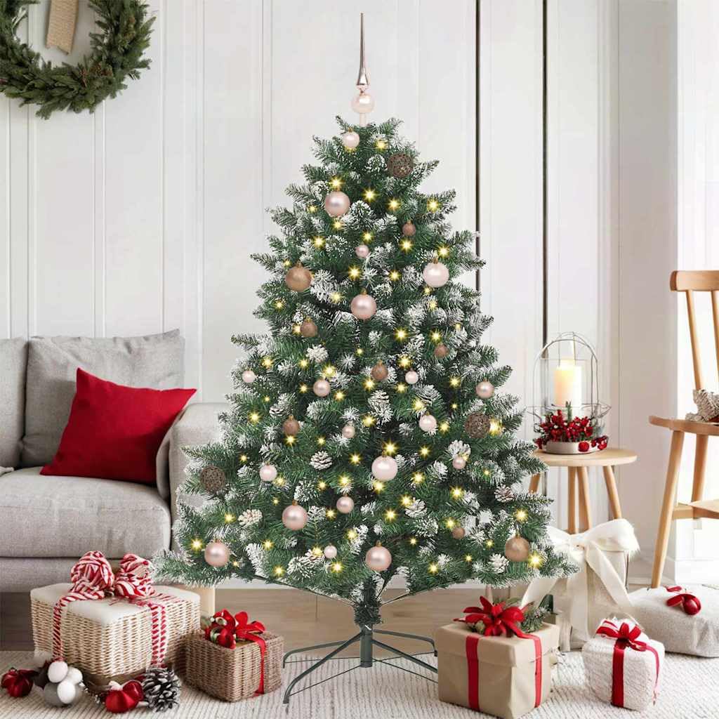 150cm LED Kunstbaum warmweiß 150LED 720PVC Kiefernzapfen+61Kugeln platzsparend für Wohnzimmer Wintergarten Garten Büro