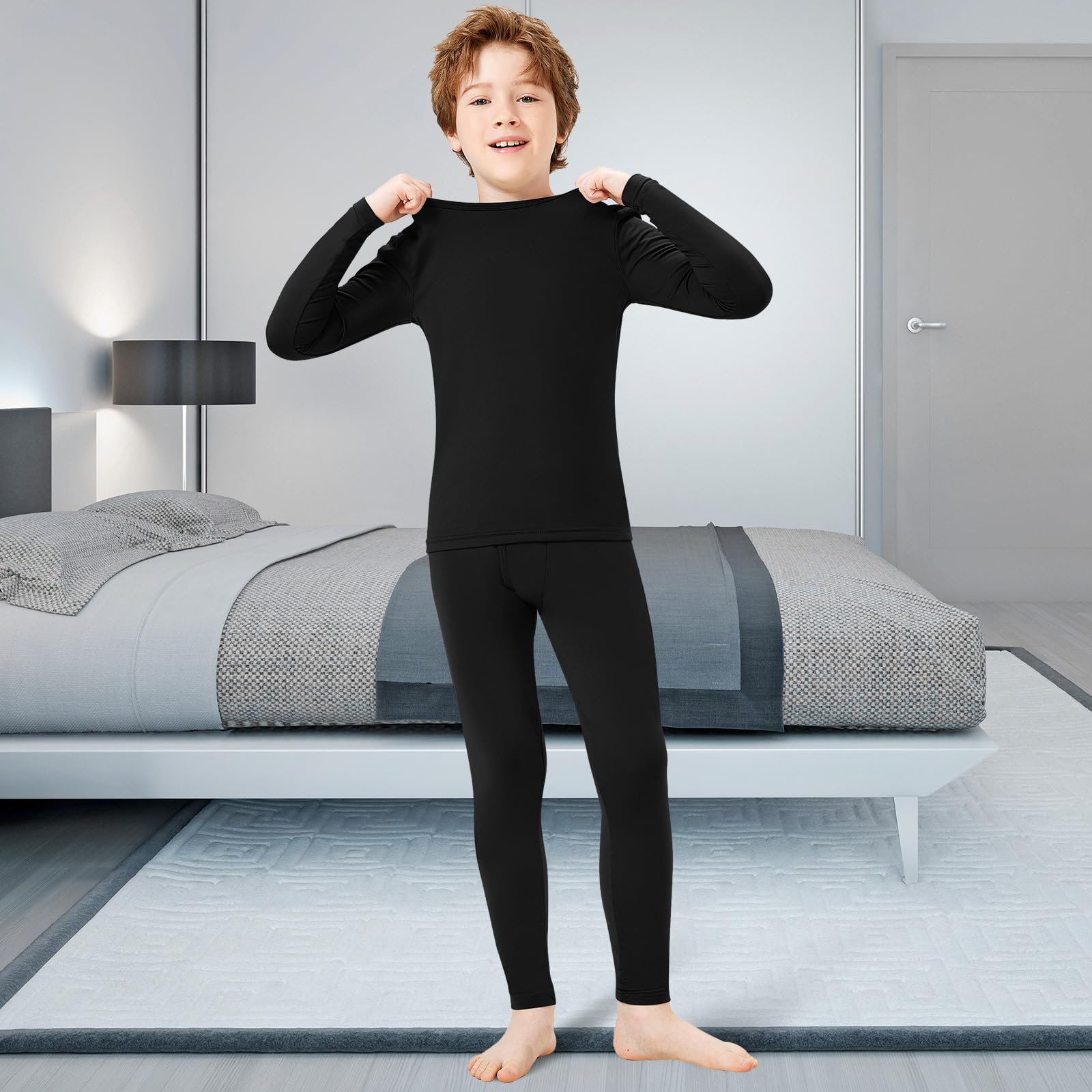 Silkfly 5er-Set Thermounterwäsche für Jungen, Fleece-gefütterte lange Unterwäsche Kinder Basisschicht Top Bottom Winter Set