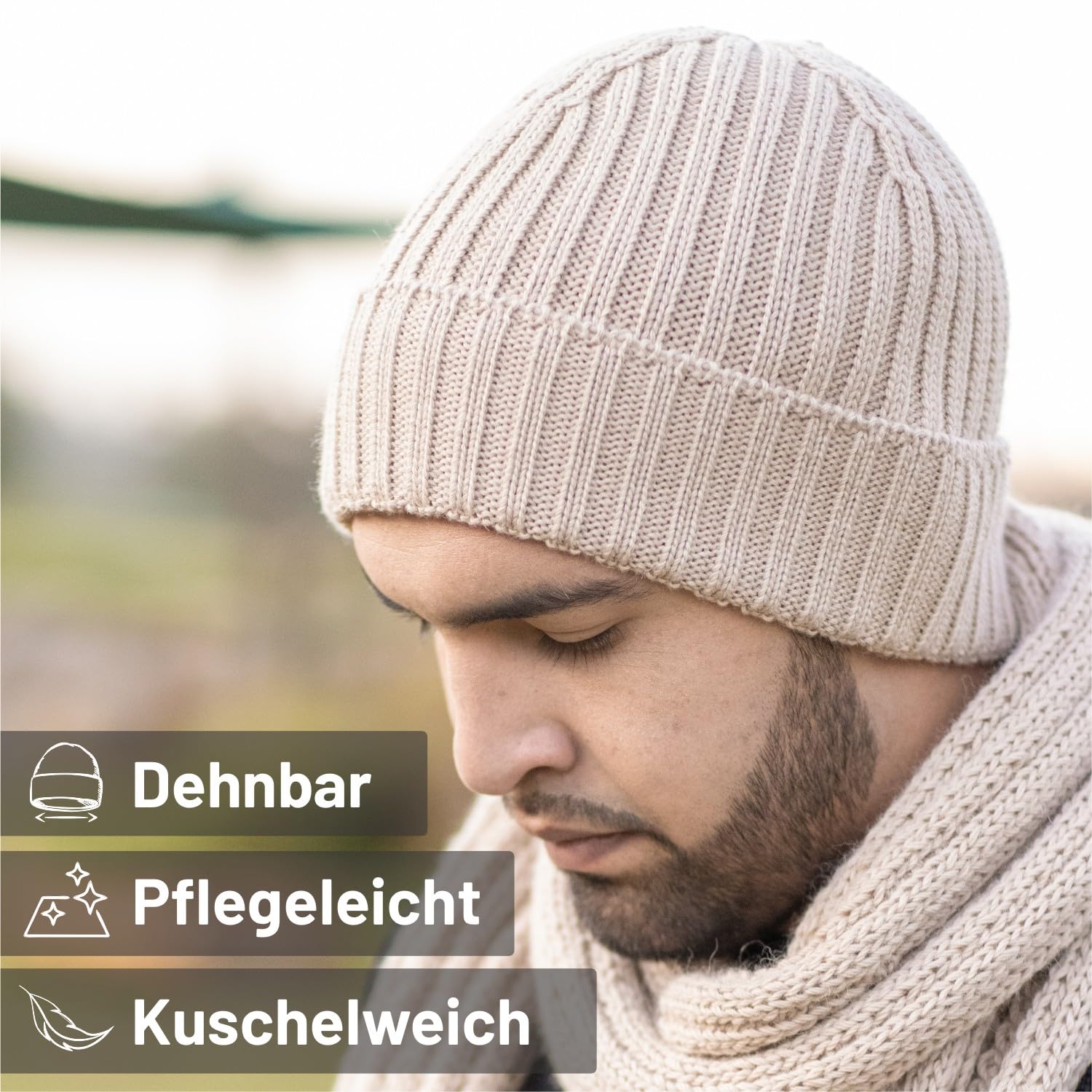 HANSA-FARM miękka damska i męska czapka w 100% z wełny alpaki, w ponad 14 kolorach - wysokiej jakości zimowa czapka z dzianiny / czapka wełniana Beanie, Beige - NFA02, jeden rozmiar