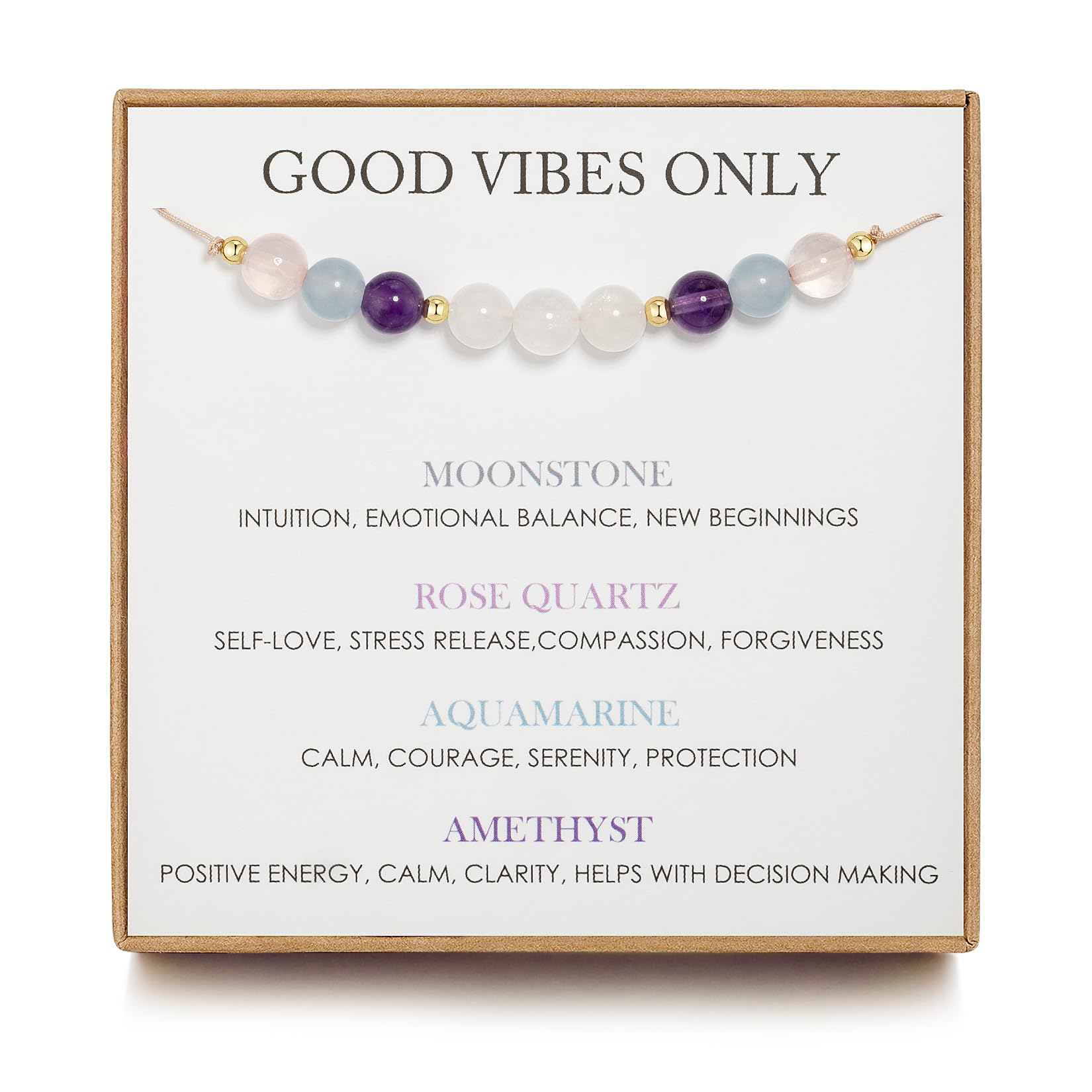 NOURISHLOV Moonstone Bracelets, New Beginnings Gifts for Women, Good Vibes Only Bracelet, Manifestation Gifts, Protection Gift, Positive Energy, Manifest Positivity, Happiness Bracelet Gift for Her