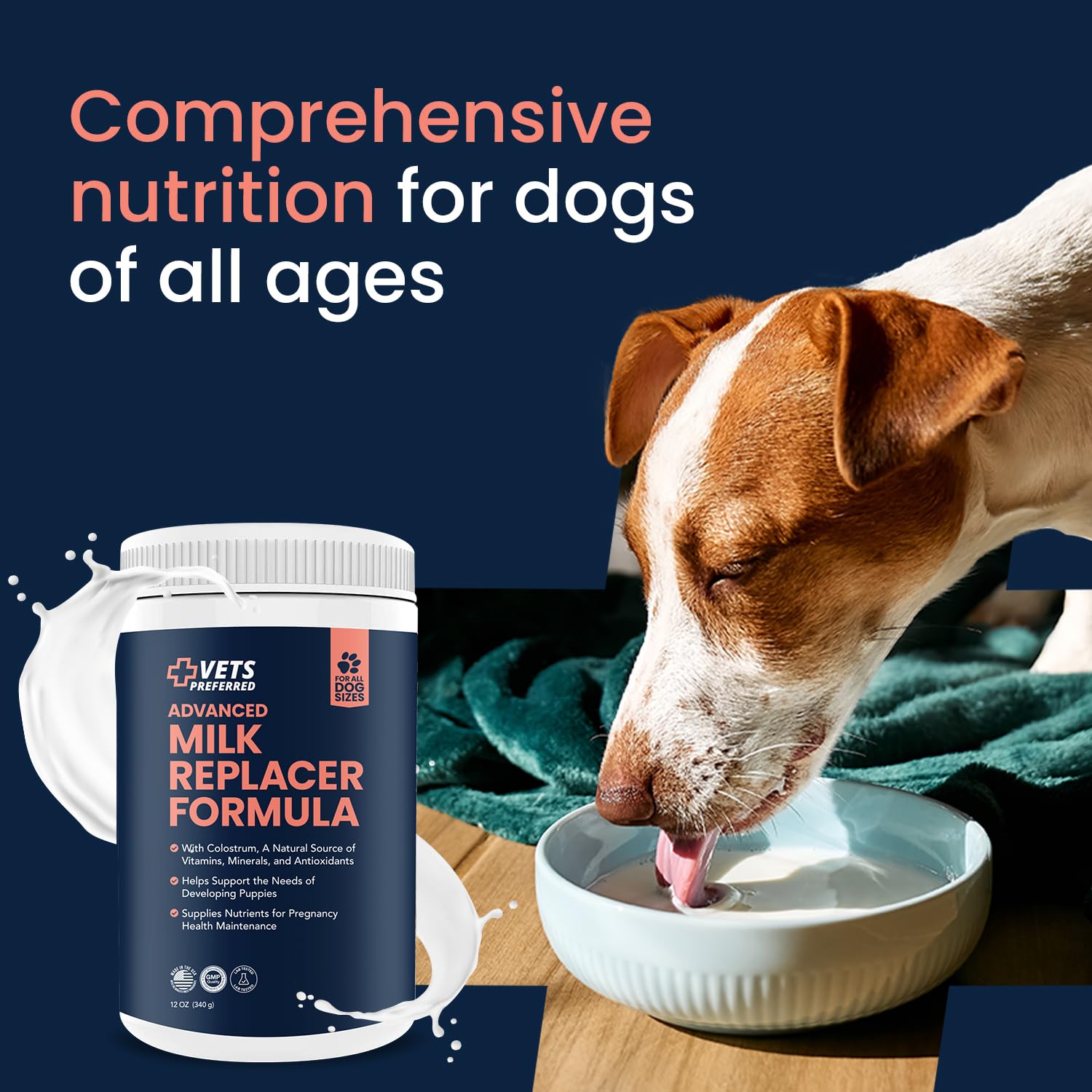 Vets Preferred Puppy Milk Replacement Formula - Dog Milk Replacer Powder Supplement for Pregnant, Lactating, Aging Dogs - Enriched with Colostrum - Nutritious Nursing Formula for Puppies - 12 Oz