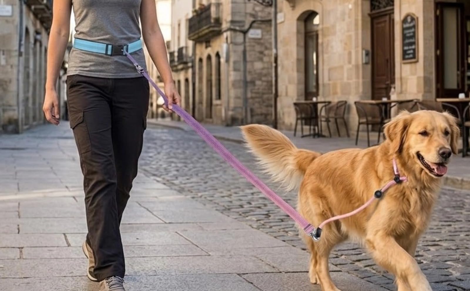 Laisse pour Chien Mains Libres, Design P-Leash, dégradé Bleu Rose, Laisse d'entraînement sans Traction, Boucle à Ressort, éléments réfléchissants, Corde en Nylon réglable de 140 à 230 cm