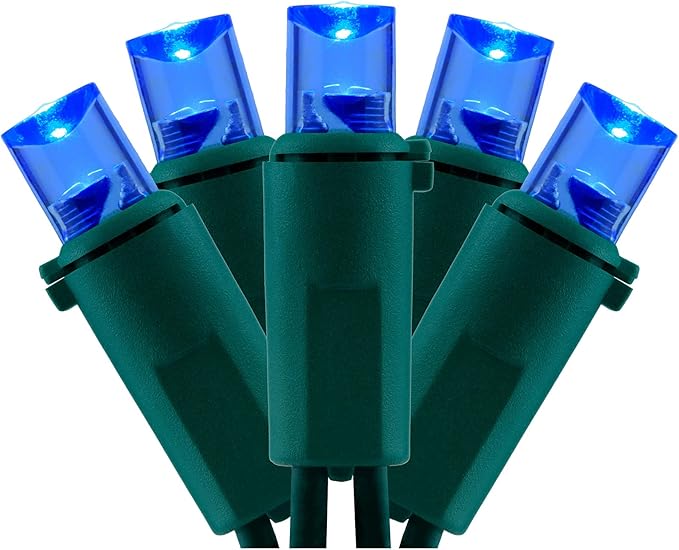 YULETIME Blue Wide Angle LED Christmas Lights with Green Wire, 66 Feet 200 Count UL Certified