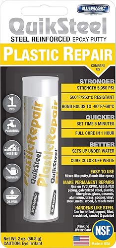 Blue Magic 16502TRI QuikSteel - Masilla epoxi de reparación de plástico, 2 oz.
