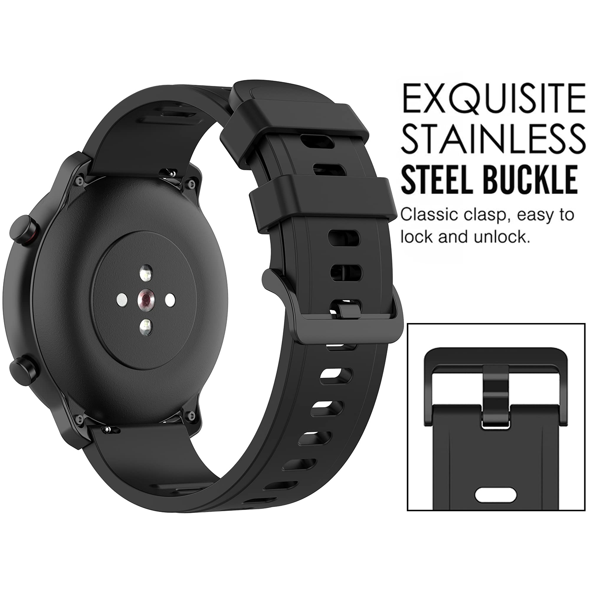 Bracelet de rechange en silicone pour Amazfit Bip 6/Bip 5, 22 mm à dégagement rapide pour montre connectée Amazfit GTR 4/3/3 Pro/2/2e/GTR 47 mm (sans tracker)
