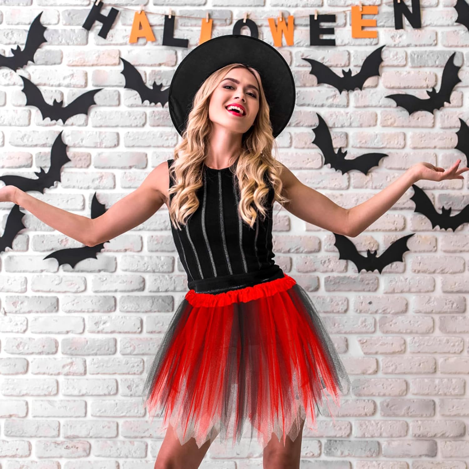 Lusofie Tutu Skirt for Women Adult Classic Elastic 3 Layered Tulle Tutu Skirt Ballet Skirts Princess Dance Skirts Halloween Tutu (Red and Black) - Image 2