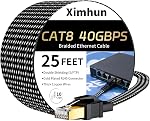 Cat 8 Ethernet Cable 25 FT, High-Speed Braided Internet Cable Network Cord with RJ45 Connector 40Gbps 2000Mhz Heavy Duty LAN Cable Shielded Indoor
