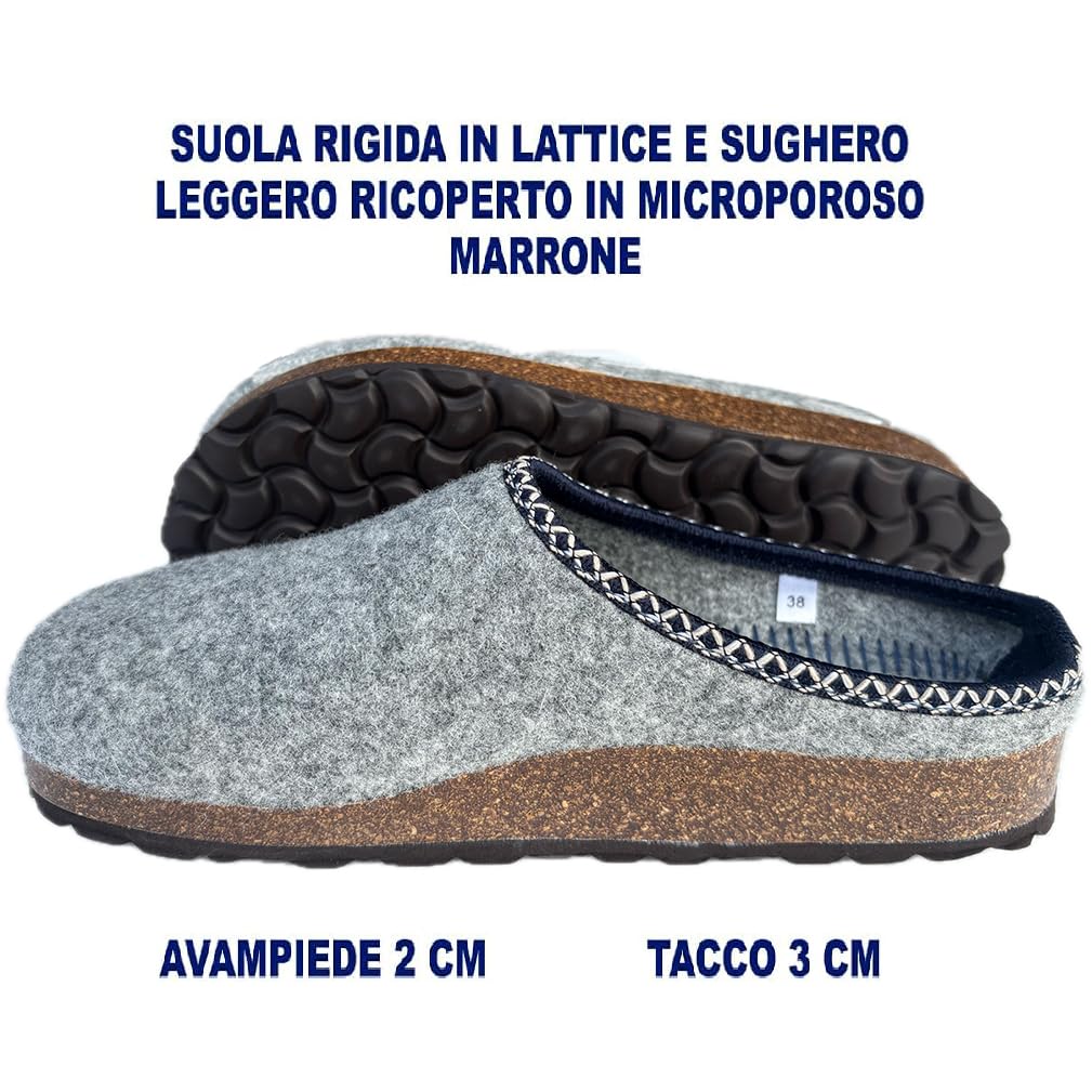 Chanclas de invierno zapatillas sabot mujer tirolesas ROMY de fieltro con suela ligera de corcho con acabados de lujo
