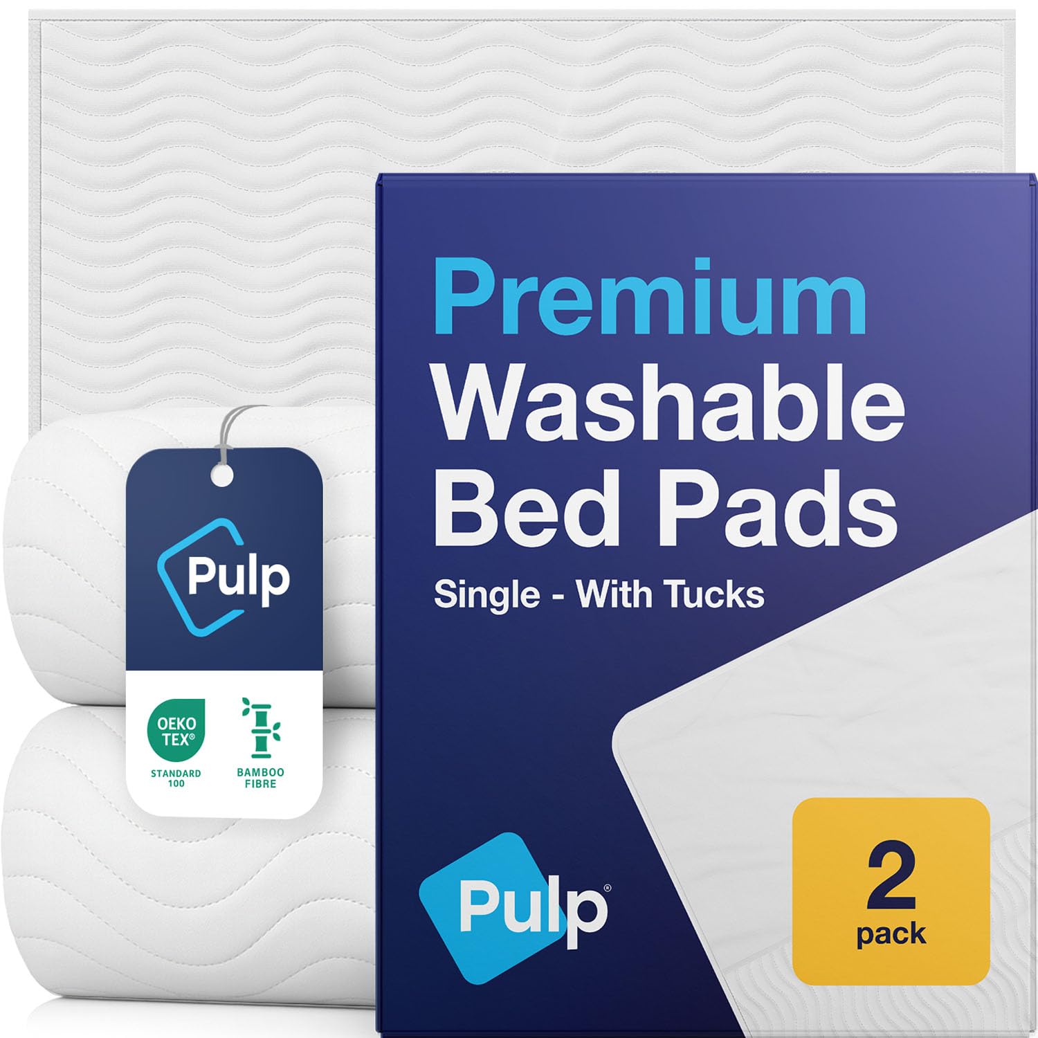 2 x PULP Premium Bamboo Washable Incontinence Bed Pads With Tucks | For Single Beds | Maximum Absorbency Leakproof Kylie Sheets | Reusable Waterproof Bed Wetting Sheets For Adults, Children & Babies