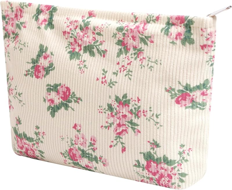 Necessaire de Maquiagem Gardsell em Veludo Cotelê, Flowers-Pink