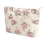 Cosmetic Bags for Women - Corduroy Cosmetic Bag Aesthetic Women Handbags Purses Smile Dots Makeup Organizer Storage Makeup Bag Girls Case Bags (Flowers-Pink)