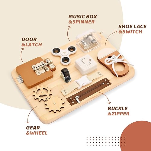 Miniatura 3 de Tablero de actividades para niños pequeños - Juguetes Montessori para 1, 2, 3, 4 años de edad, juguetes sensoriales de madera para niños autistas,