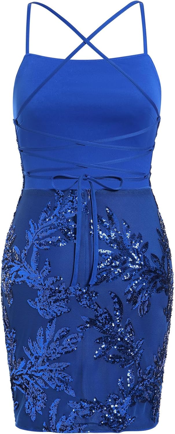ODIZLI Women's Spaghetti Straps Sparkly Sequins Bodycon Mini Dance Homecoming Dress Party Nightclub - Image 8