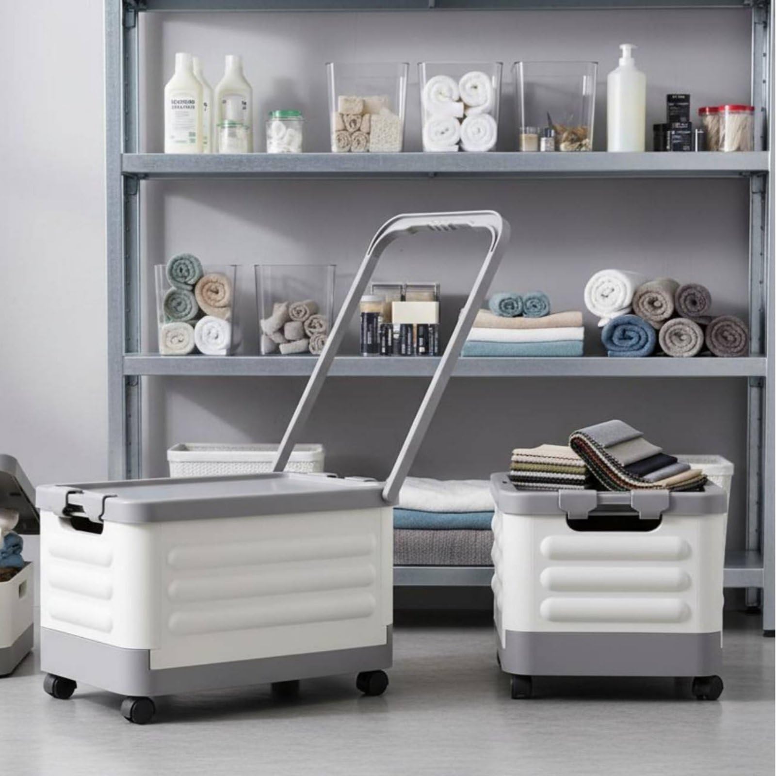 Contenitore Sottoletto con Ruote Salvaspazio Contenitore Sottoletto con Rotelle Grande Capacità Cassone Porta Libri per Dormitorio, Grigio Bianco, size to 1