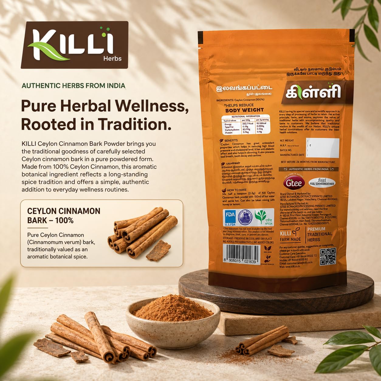 KILLI Ceylon Cinnamon | Lavanga Pattai | Dalchini Bark Powder, 100g — Amazon image 9