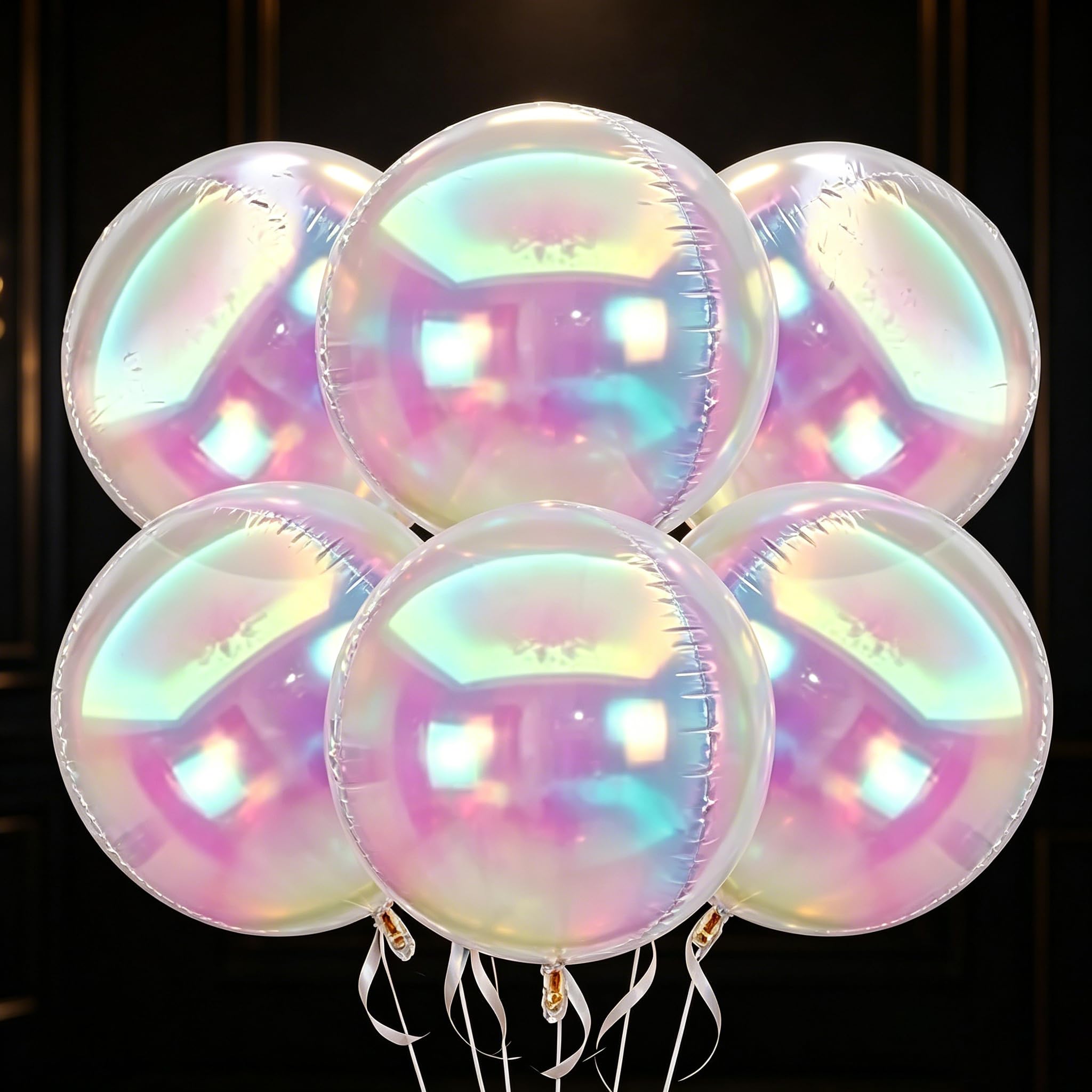 6 Pack 22 Inch Clear Balloons - 4D Foil Party Balloons for Elegant Decorations, Reusable Transparent Balloons for Adult Birthday Party, Anniversary & Home Celebration