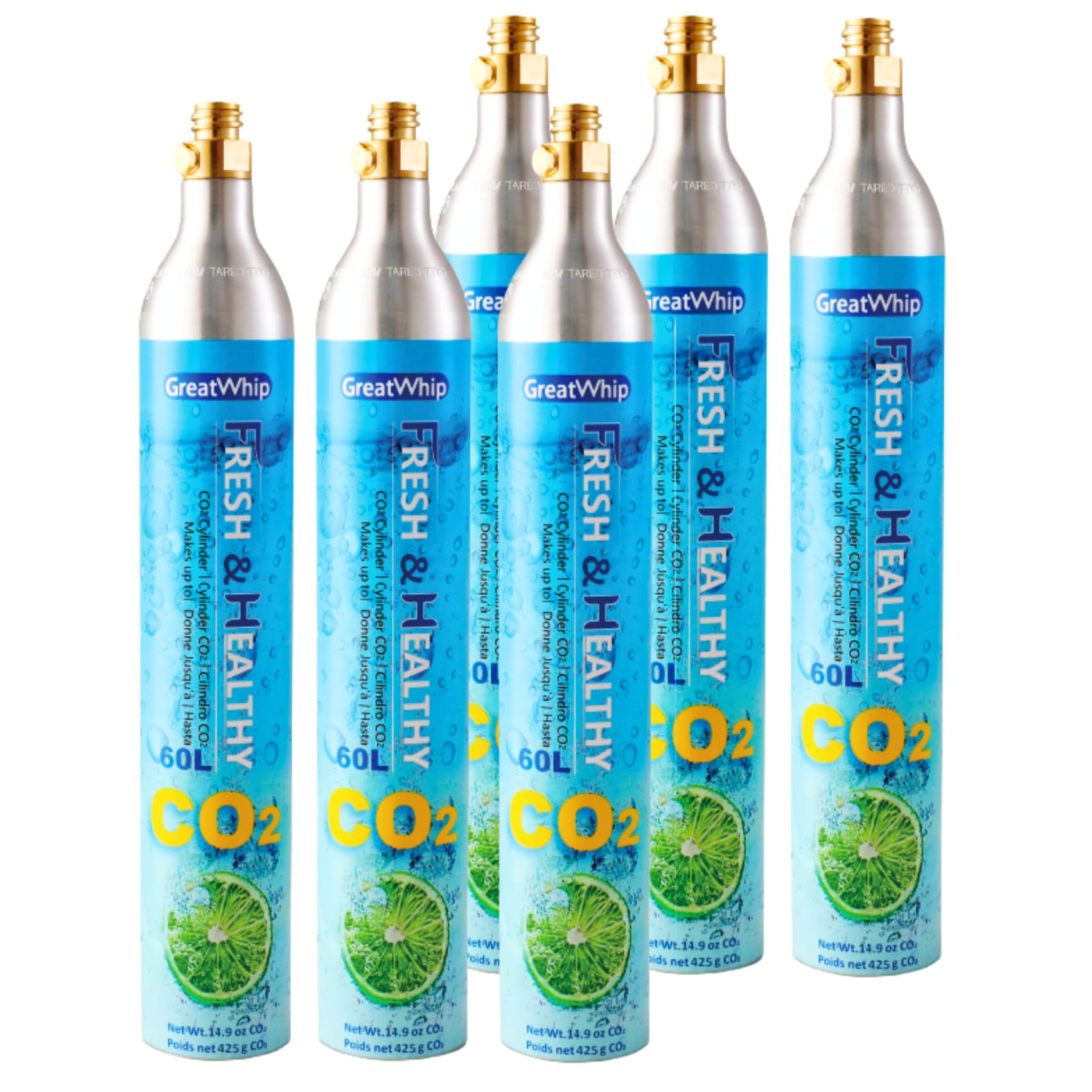 60 Litre Spare Gas Cylinder (SCREW IN) Water Carbonator CO2 Cylinder Compatible with Carbonated Water Machine, 6 cylinders