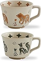 SwuutKitchen 12oz Vintage Ceramic Coffee Mug Set of 4 - Handmade Stoneware Farmhouse Animal Mugs, Big Handles, Dishwasher Microwave Safe