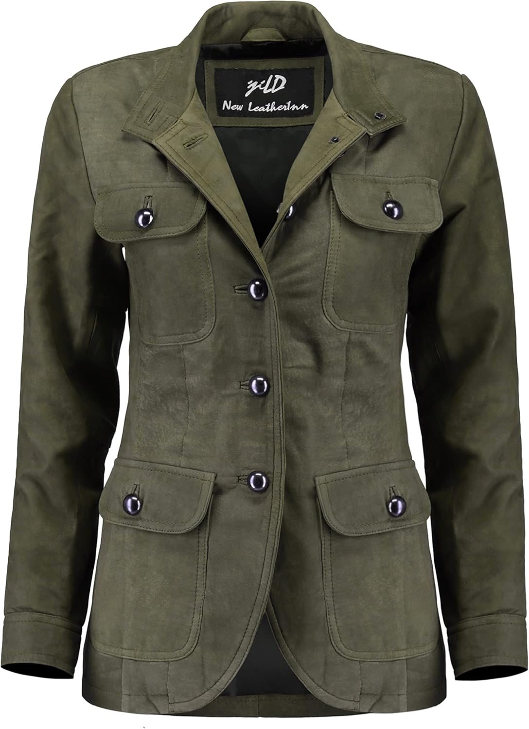 Jild Fancy 5-Button Four Pocket Double Back Slit Leather Blazer Women - Vintage Suede Look Cuff Sleeves Leather Jacket Women