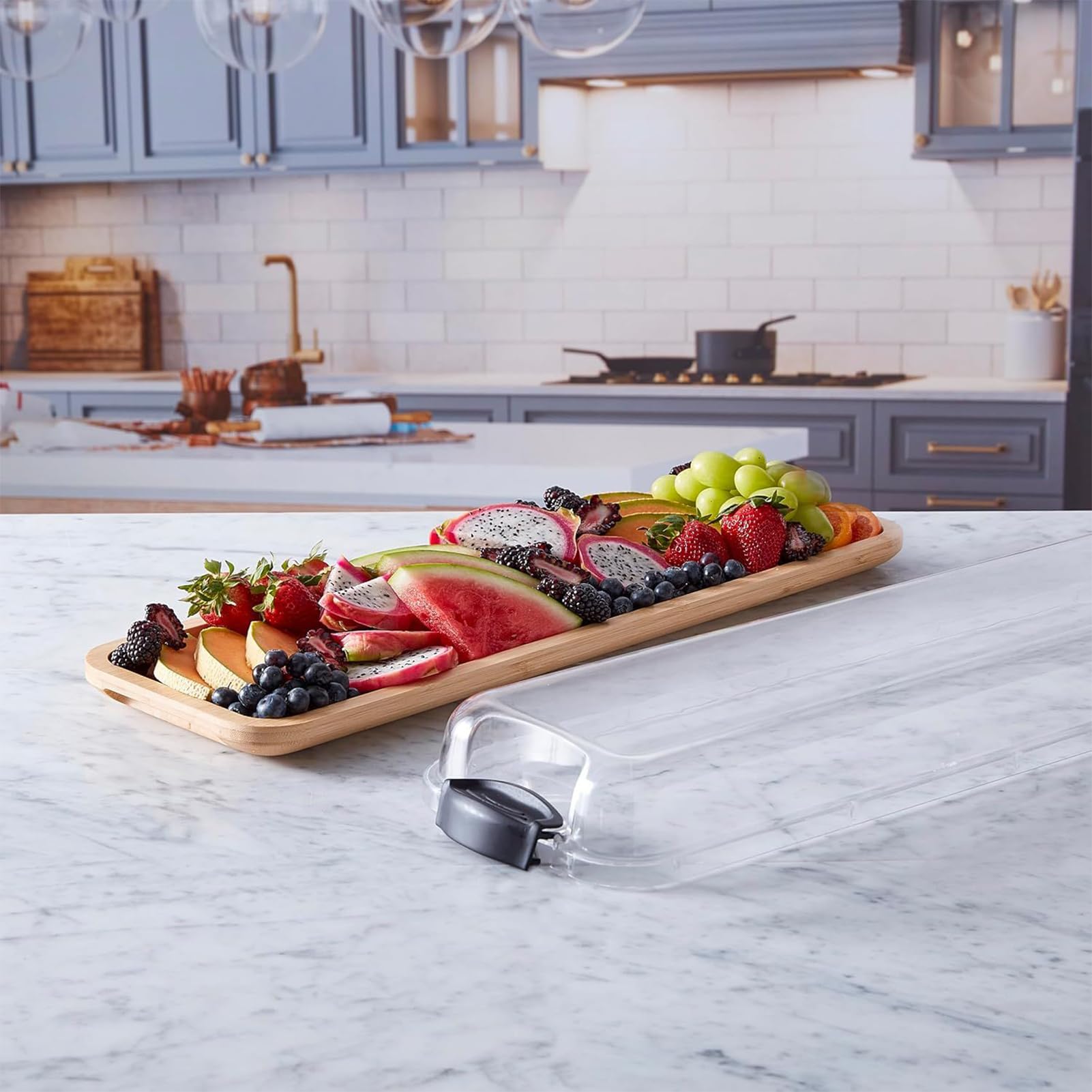 Käsebrett, rechteckiger Snackteller aus Holz, 17,8 x 55,9 cm, tragbares Serviertablett mit Deckel, Charcuterie-Platte, ideal für Party, Weihnachten, Restaurant, Picknick, Küche und Urlaub