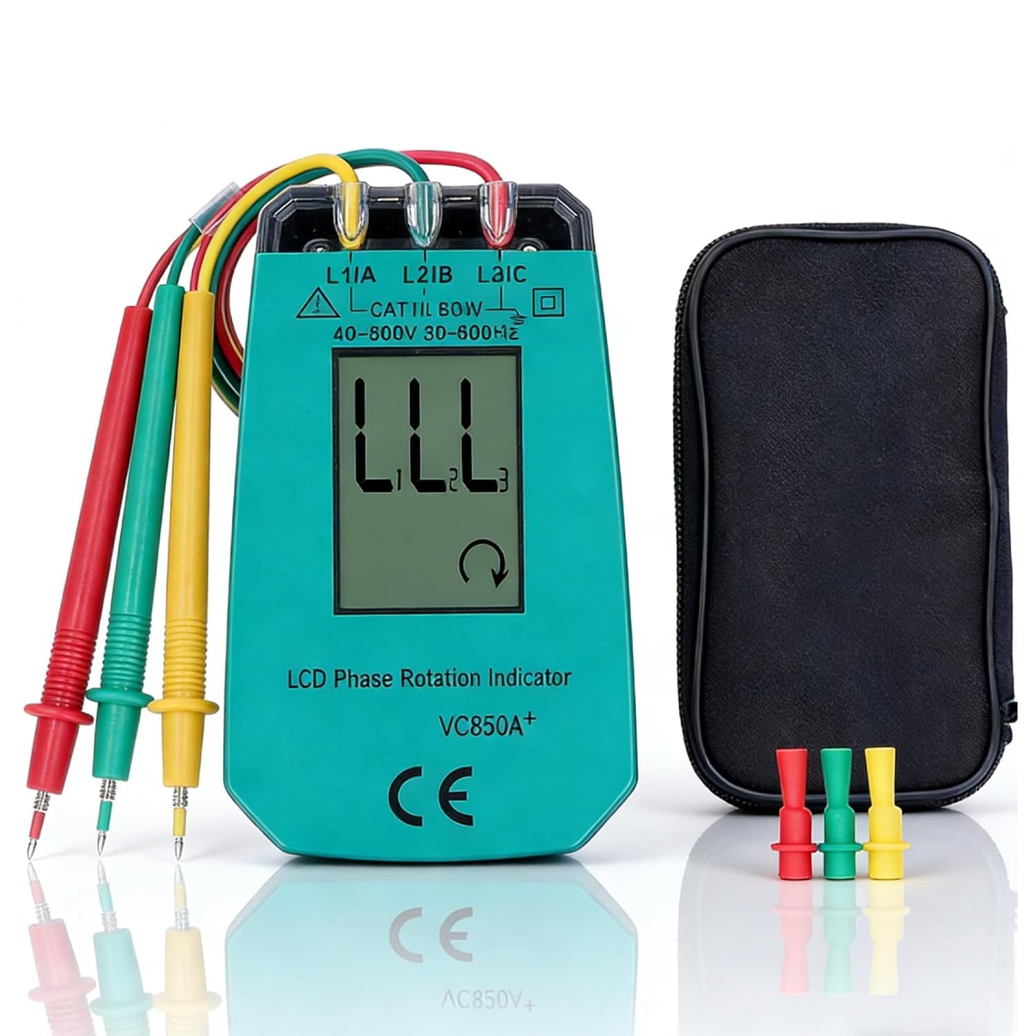 3 Phase Sequence Tester, LCD Display 3Phase Sequence Presence Detector Rotation Meter Smart Testing Indicator, for Circuit Fault Detection, CAT III 600V
