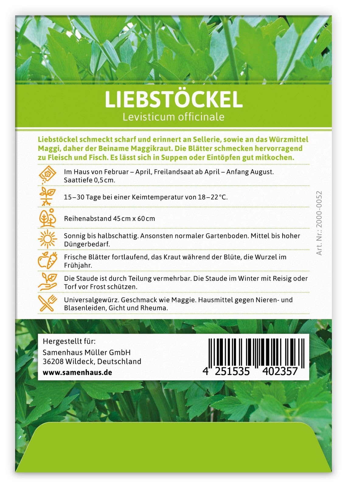 FLORTUS 2000-0052-100x Liebstöckel (100 Tütchen) (Liebstöckelsamen)