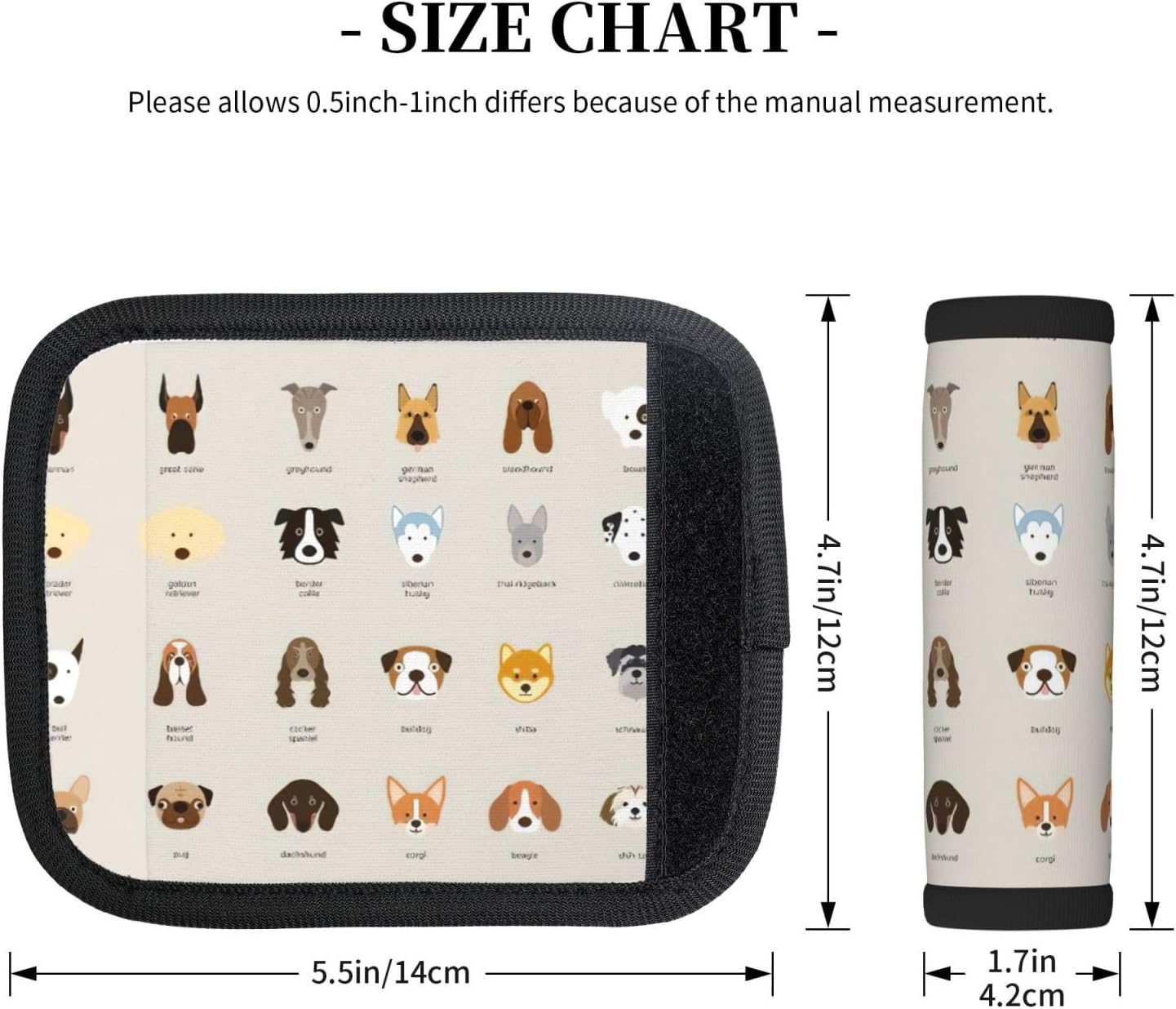Dog Breed Print Luggage Handle Wraps Luggage Identifiers Soft Neoprene Luggage Handle Wraps for Suitcase Trolley Handle Grip Cover 2 Pack Luggage Tags