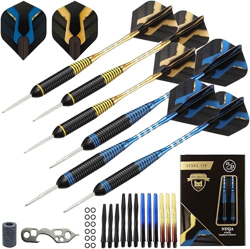 Miniatura 12 de Juego de 6 dardos de punta de acero – Dardos profesionales para diana – incluye barriles + ejes de plástico/aluminio + juntas tóricas + vuelos +
