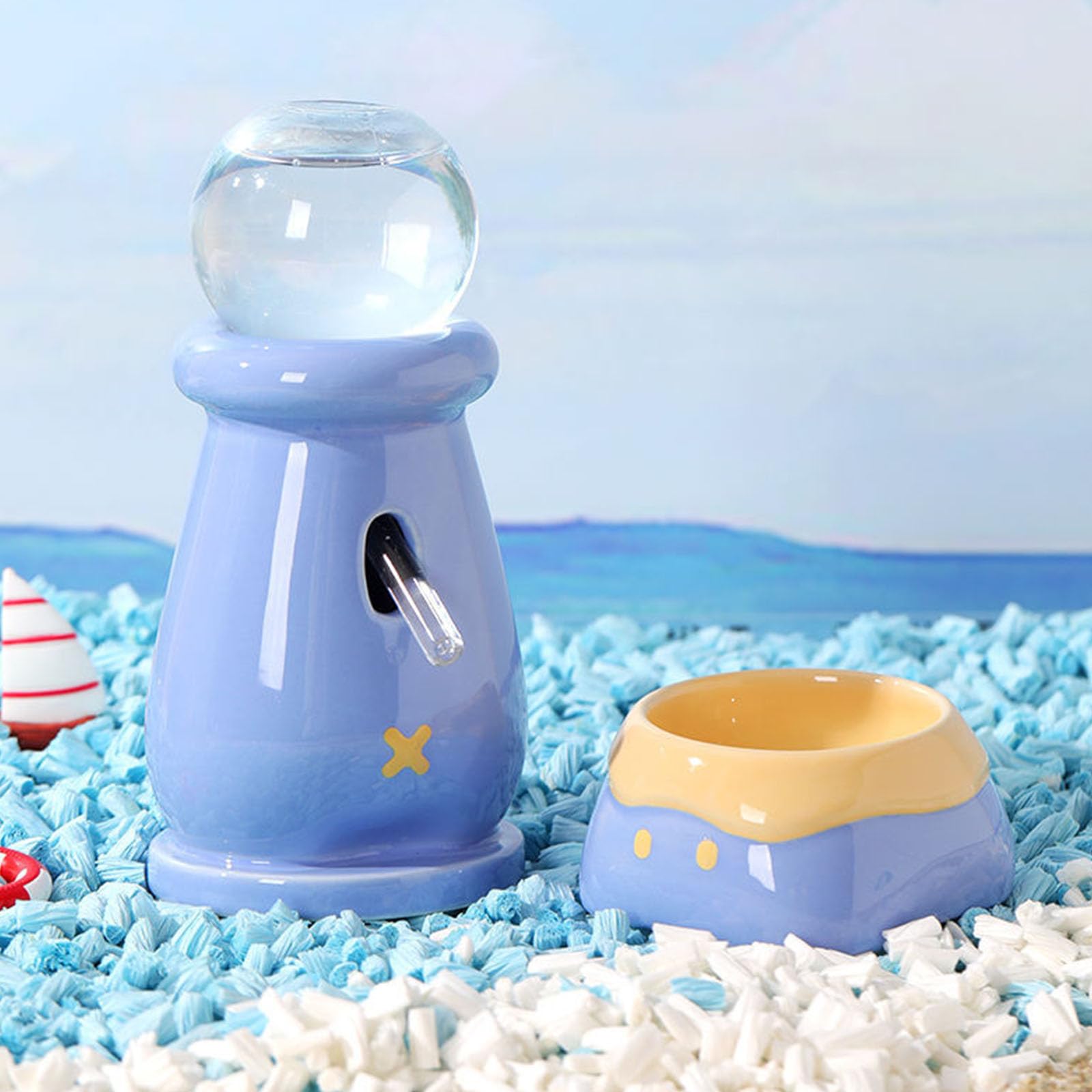 Mangiatoia ergonomica per piccoli animali in ceramica e ciotola per acqua, sistema di alimentazione per criceti, gabbia per criceti, ciotola decorativa per cibo e set di dispenser d'acqua