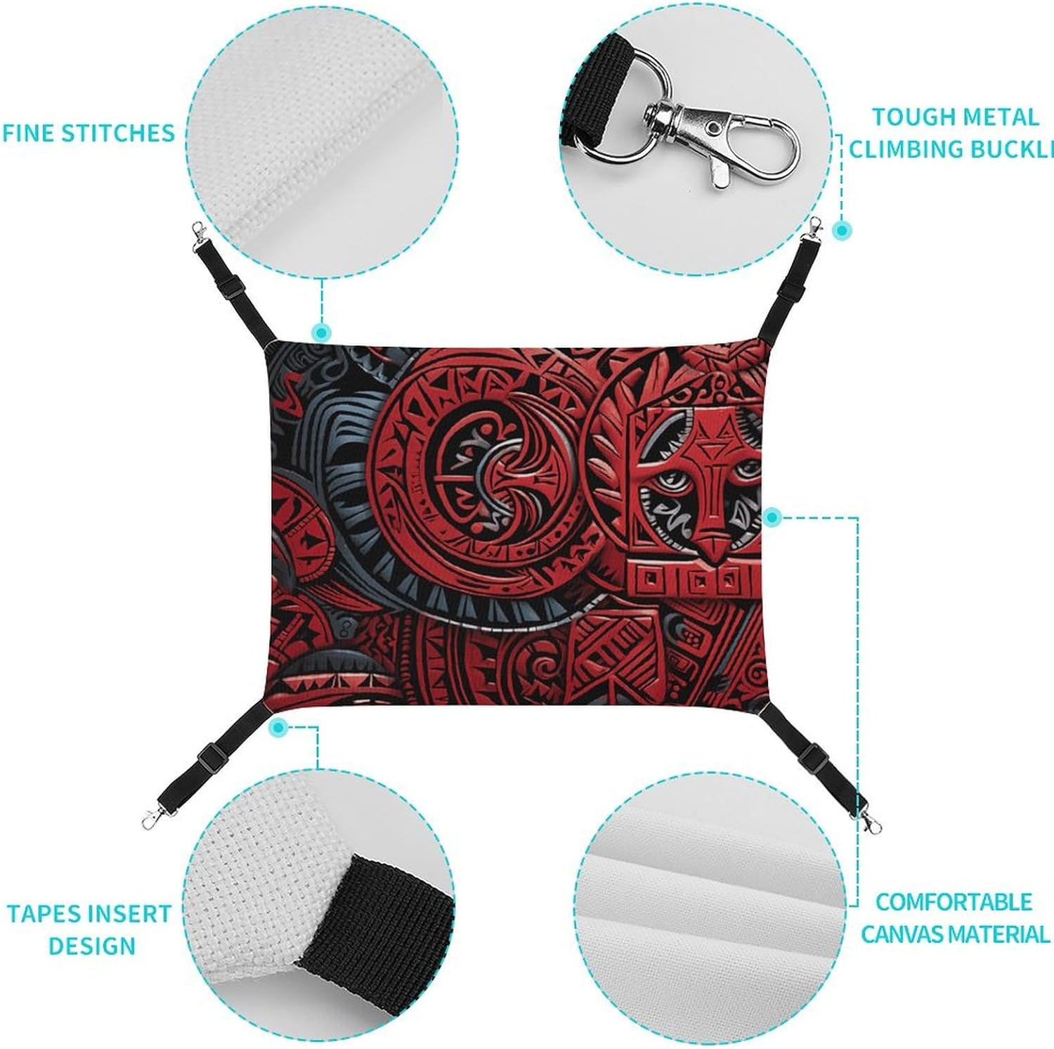 review Hanging Pet Hammock, Red Tribal Pattern Printed Soft Breathable Pet Hammock with Adjustable Straps and Metal Hooks for Cats Small Dogs Rabbits Sugar Gliders
