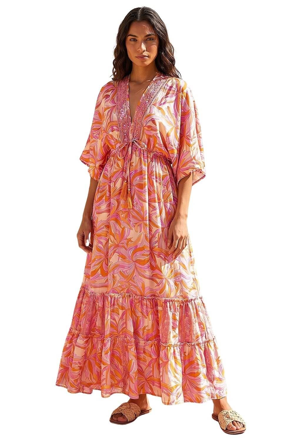 Roman Women's Pink Floral Boho Maxi Dress Size 12