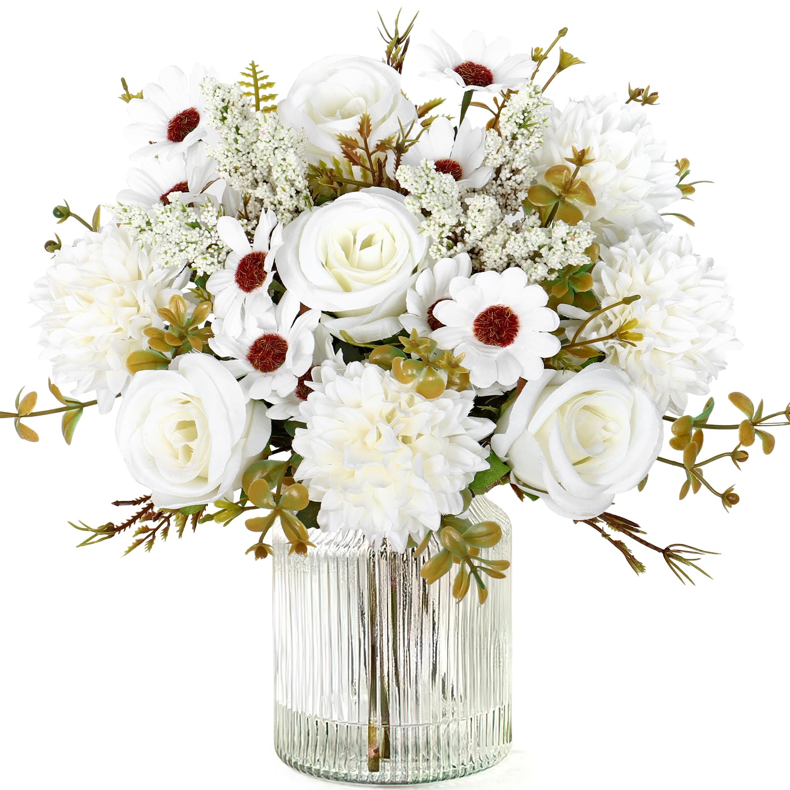 MEIVINES Künstliche Blumen Kunstblumen Wie Echt Künstlich Blumenstrauß 2 Bündel Seide Kunstrosen Blumenstrauß Künstlich Seidenblumen Weiß Blumen für Hochzeit Partei Heim Küche Dekor